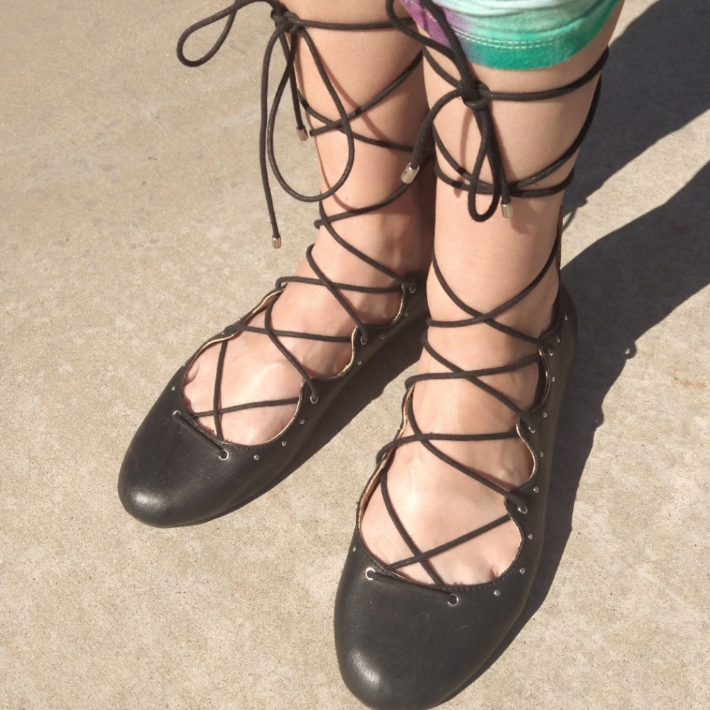 Goth Lace-Up Ballet Flats